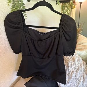 Boohoo Puff Sleeves Black Crop Top